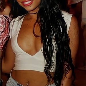 House of CB low v cream crop top